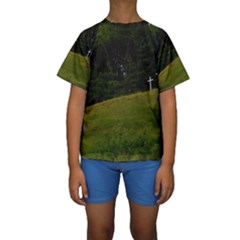 Three Crosses On A Hill Kid s Short Sleeve Swimwear