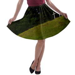 Three Crosses On A Hill A-line Skater Skirt