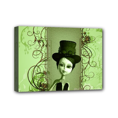 Cute Girl With Steampunk Hat And Floral Elements Mini Canvas 7  X 5  by FantasyWorld7