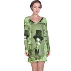 Cute Girl With Steampunk Hat And Floral Elements Long Sleeve Nightdresses