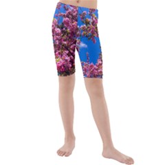 Pink Flowers Kid s Mid Length Swim Shorts