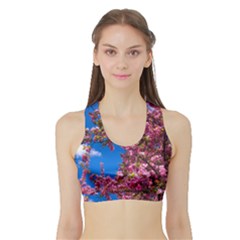 Pink Flowers Women s Sports Bra With Border