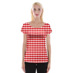 Red And White Scallop Repeat Pattern Women s Cap Sleeve Top