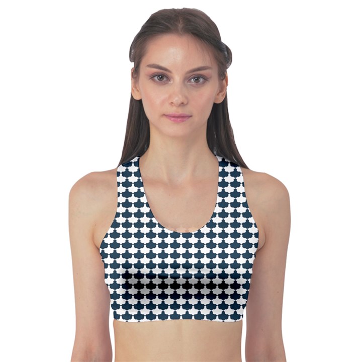 Navy And White Scallop Repeat Pattern Sports Bra