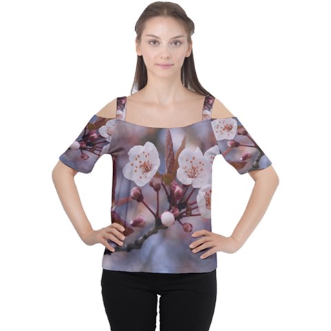 Cherry Blossoms Women s Cutout Shoulder Tee by trendistuff