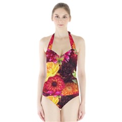 Bunch Of Flowers Women s Halter One Piece Swimsuit by trendistuff