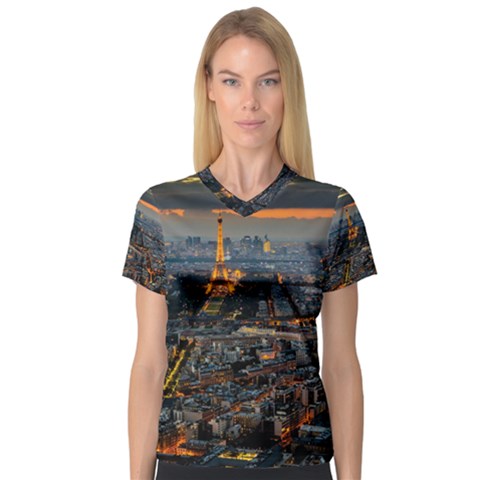 Paris From Above Women s V-neck Sport Mesh Tee by trendistuff