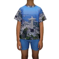 Christ On Corcovado Kid s Short Sleeve Swimwear by trendistuff