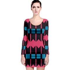 Rhombus And Stripes Pattern Long Sleeve Bodycon Dress