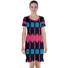 Rhombus And Stripes Pattern Short Sleeve Nightdress