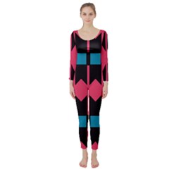 Rhombus And Stripes Pattern  Long Sleeve Catsuit by LalyLauraFLM