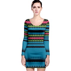 Chevrons And Triangles Long Sleeve Bodycon Dress