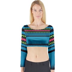 Chevrons And Triangles Long Sleeve Crop Top