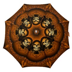 Awsome Skull With Roses And Floral Elements Straight Umbrellas