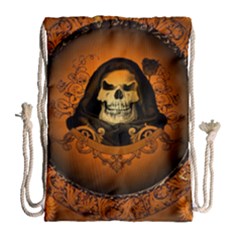 Awsome Skull With Roses And Floral Elements Drawstring Bag (large)