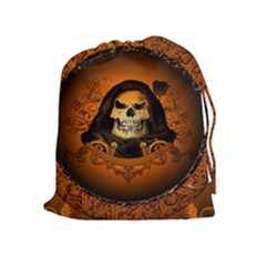 Awsome Skull With Roses And Floral Elements Drawstring Pouches (extra Large)