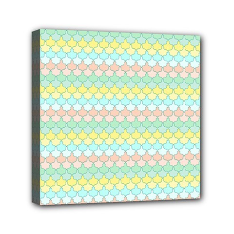 Scallop Repeat Pattern In Miami Pastel Aqua, Pink, Mint And Lemon Mini Canvas 6  X 6  by PaperandFrill