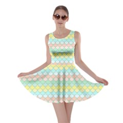 Scallop Repeat Pattern In Miami Pastel Aqua, Pink, Mint And Lemon Skater Dresses