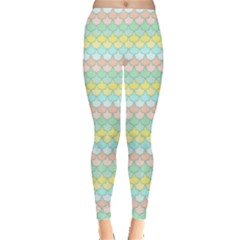 Scallop Repeat Pattern In Miami Pastel Aqua, Pink, Mint And Lemon Women s Leggings