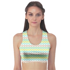 Scallop Repeat Pattern In Miami Pastel Aqua, Pink, Mint And Lemon Sports Bra