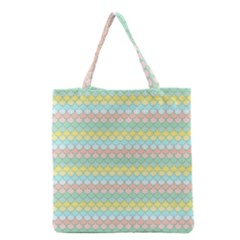 Scallop Repeat Pattern In Miami Pastel Aqua, Pink, Mint And Lemon Grocery Tote Bags