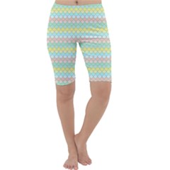 Scallop Repeat Pattern In Miami Pastel Aqua, Pink, Mint And Lemon Cropped Leggings by PaperandFrill