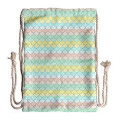 Scallop Repeat Pattern In Miami Pastel Aqua, Pink, Mint And Lemon Drawstring Bag (large)