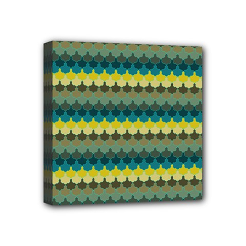 Scallop Pattern Repeat In  new York  Teal, Mustard, Grey And Moss Mini Canvas 4  X 4  by PaperandFrill