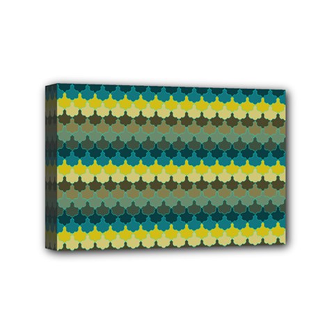 Scallop Pattern Repeat In  new York  Teal, Mustard, Grey And Moss Mini Canvas 6  X 4 