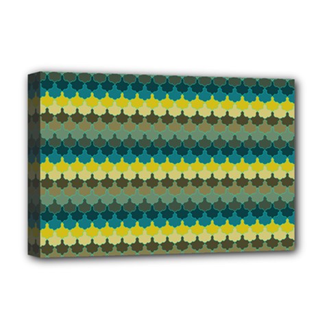 Scallop Pattern Repeat In  new York  Teal, Mustard, Grey And Moss Deluxe Canvas 18  X 12  