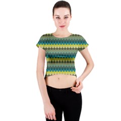 Scallop Pattern Repeat In  new York  Teal, Mustard, Grey And Moss Crew Neck Crop Top by PaperandFrill