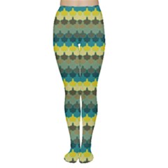 Scallop Pattern Repeat In  new York  Teal, Mustard, Grey And Moss Women s Tights by PaperandFrill