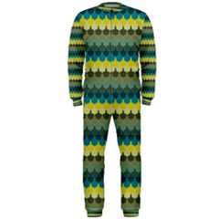 Scallop Pattern Repeat In  new York  Teal, Mustard, Grey And Moss Onepiece Jumpsuit (men) 