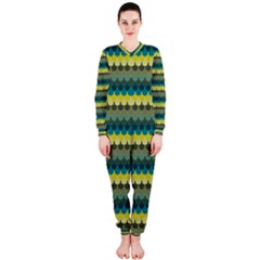 Scallop Pattern Repeat In  new York  Teal, Mustard, Grey And Moss Onepiece Jumpsuit (ladies) 