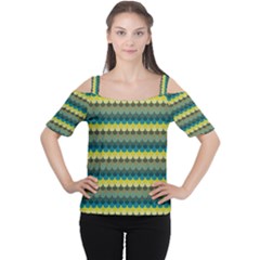 Scallop Pattern Repeat In  new York  Teal, Mustard, Grey And Moss Women s Cutout Shoulder Tee