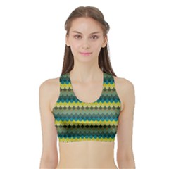 Scallop Pattern Repeat In  new York  Teal, Mustard, Grey And Moss Women s Sports Bra With Border