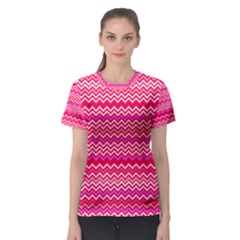 Valentine Pink And Red Wavy Chevron Zigzag Pattern Women s Sport Mesh Tees