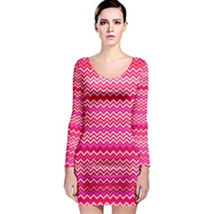 Valentine Pink And Red Wavy Chevron Zigzag Pattern Long Sleeve Bodycon Dresses