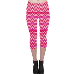 Valentine Pink And Red Wavy Chevron Zigzag Pattern Capri Leggings by PaperandFrill