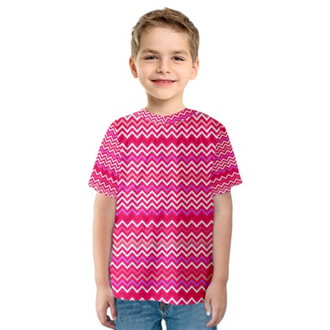 Valentine Pink And Red Wavy Chevron Zigzag Pattern Kid s Sport Mesh Tees by PaperandFrill