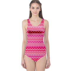 Valentine Pink And Red Wavy Chevron Zigzag Pattern One Piece Swimsuit