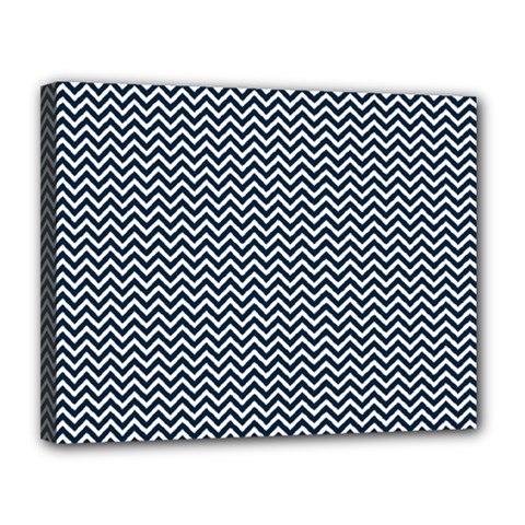 Blue And White Chevron Wavy Zigzag Stripes Canvas 14  X 11  by PaperandFrill