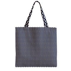 Blue And White Chevron Wavy Zigzag Stripes Zipper Grocery Tote Bags