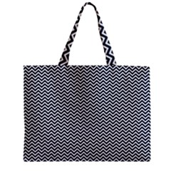 Blue And White Chevron Wavy Zigzag Stripes Zipper Tiny Tote Bags by PaperandFrill