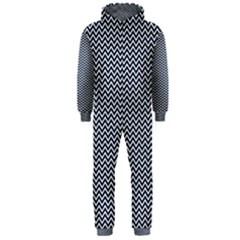 Blue And White Chevron Wavy Zigzag Stripes Hooded Jumpsuit (men) 