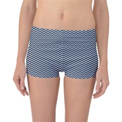 Blue And White Chevron Wavy Zigzag Stripes Reversible Boyleg Bikini Bottoms