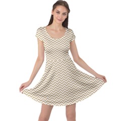 Gold And White Chevron Wavy Zigzag Stripes Cap Sleeve Dresses by PaperandFrill