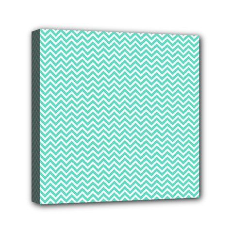 Tiffany Aqua And White Chevron Wavy Zigzag Stripes Mini Canvas 6  X 6  by PaperandFrill