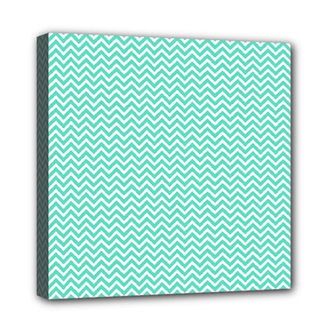 Tiffany Aqua And White Chevron Wavy Zigzag Stripes Mini Canvas 8  X 8  by PaperandFrill