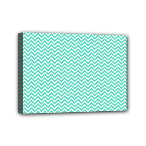 Tiffany Aqua And White Chevron Wavy Zigzag Stripes Mini Canvas 7  X 5 